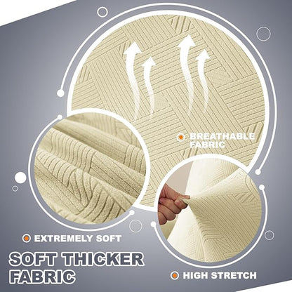 JIVINER Oversized Recliner Chair Covers, 3 Piece Slipcovers for Large Recliner Chair Soft Jacquard Reclining Chair Protector Slipcovers for Dogs,Cats (X-Large, Beige)