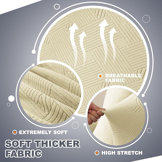 JIVINER Recliner Chair Covers, Jacquard 3 Piece Slipcovers for Recliner Chair Soft Stretch Lazy Boy 1 Seater Reclining Protector with Pockets (Recliner, Beige)