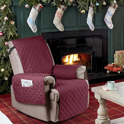 Ruaozz 100% Waterproof Recliner Chair Cover Non-Slip Reclining Cover for Recliner Chair Washable Chair Seat Cover with Elastic Straps for Kids, Dogs, Pets (Wine, 23'')