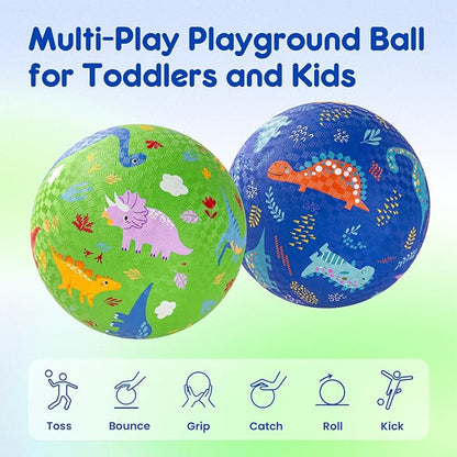 U&C Planet Playground Balls for Toddlers 1-3, 2 Pack 6 inch 8.5 inch Kickball for Kids Outdoor Indoor, Catoon Rubber Balls with Pump, Child Gift for Boys Girls 1-3 3-5 5-10