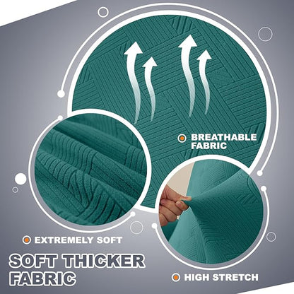 JIVINER Recliner Couch Cover, Jacquard 5 Piece Stretch Sofa Covers for 3 Cushion Reclining Lazy Boy Soft Washable Sofa Slipcovers Protector with Pockets (Recliner Sofa, Teal)