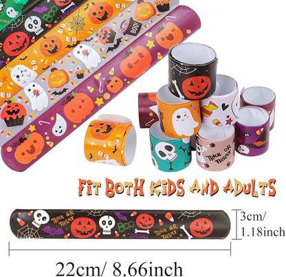 CCINEE 48pcs Halloween Slap Bracelets Assorted Bulk Pumpkin Zombie Witches Snap Bracelet Wristbands for Kids Halloween Party Gift Bag Filler Supply…