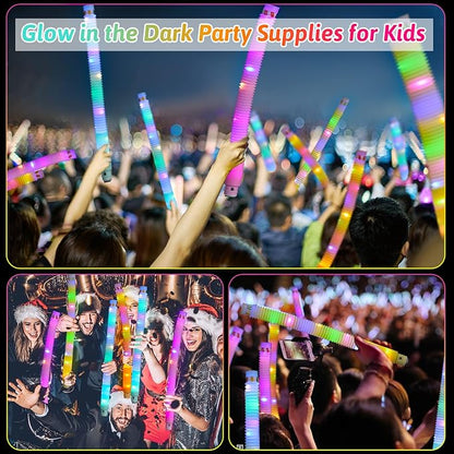6 PCS Light Up Pop Tubes Toys Gifts for Kids ,Christmas Glow Sticks Party Favors Stocking Stuffers,LED Bracelets Necklaces Accessories for Children,Travel Camp Camping Fun for Kids