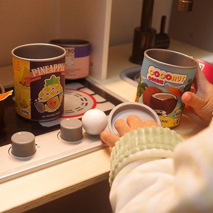 U DREAM Pretend Play Food Sets, Toy Canned Food for Kids, Play Kitchen Accessories, Grocery Store Pretend Play Food, 9 PCS Removable Lids.