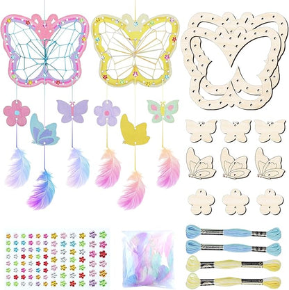TREACLUB 8Pack Butterfly Dream Catcher Craft Kit for Kids, Unfinished Wooden Butterflies Wood for Painting, Butterfly Shaped Dream Catcher Craft for Home Classroom Brithday Spring Summer Art Activity