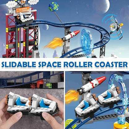 HOGOKIDS Space Roller Coaster Building Toy - 926PCS Coaster Building Set Features Lift Platform, Satellites, Rocket Buildable Space Rollercoaster Adventure Park for Adults Kids Girl Boy Ages 6-12 Year