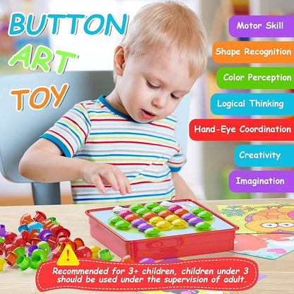 Geekper 96 PCS Button Art Toys for Toddlers, Color Matching Mosaic Pegboard Early Learning Educational Toys for 3, 4, 5, 6 Year Old Kids Boys and Girls Gifts, Including 24 Pictures and 72 Buttons