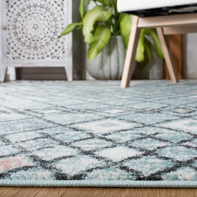 SAFAVIEH Amsterdam Collection Runner Rug - 2'3" x 8', Light Blue & Ivory, Moroccan Boho Design, Non-Shedding & Easy Care, Ideal for High Traffic Areas in Living Room, Bedroom (AMS115L)