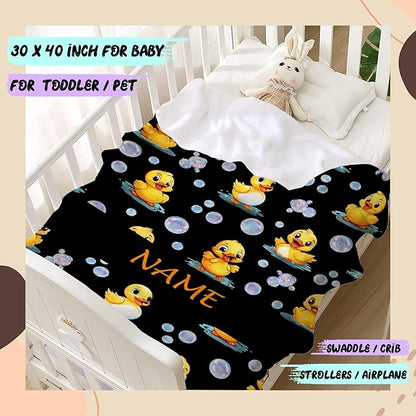 Custom Name Ducks And Bubbles Blanket Adult duck Blanket Kids Funny Blanket Suitable for Bedroom sofa Crib Couch Chair outdoor All Season Items That Yellow Duck Lovers Will Love 90”×120 ”for Family