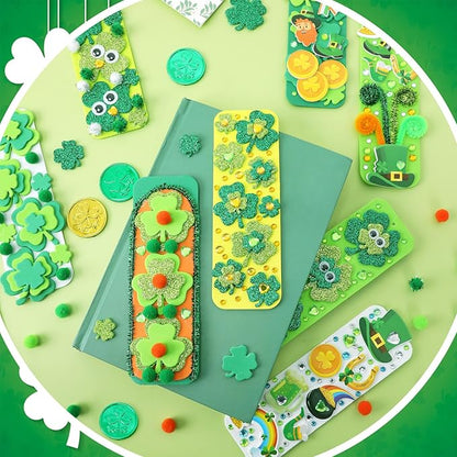 JULBEAR 36 Sets St. Patrick's Day Crafts Kits, Shamrock Bookmark Craft Kits DIY Blank Foam Bookmarks Decorations Leaf Foam Stickers Arts for Kids Classroom Activity St Patrick's Day Party Favors