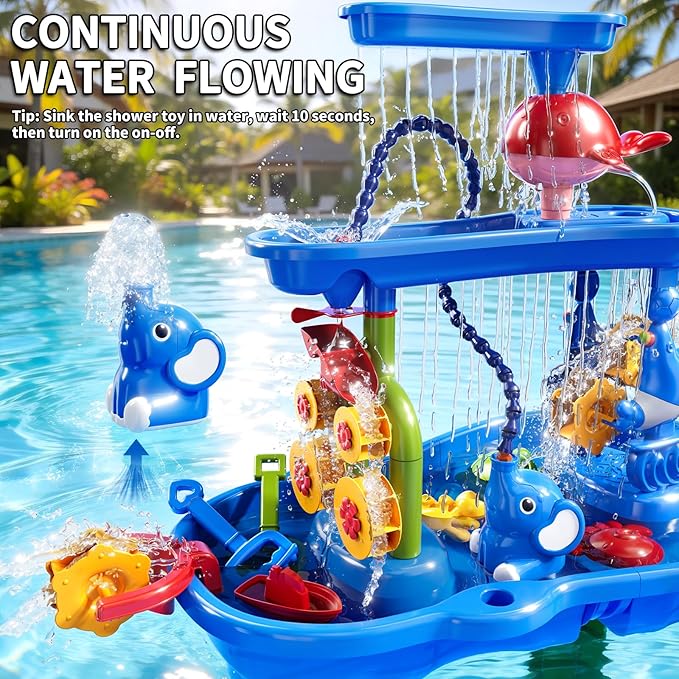 Water Table for Toddlers 1-3 3-5, 3-Tier Water Table for Kids with Water Pump, Water and Sand Sensory Table Beach Outdoor Toys for Kids Toddlers Age 3 4 5 6 7 8 Boys Girls