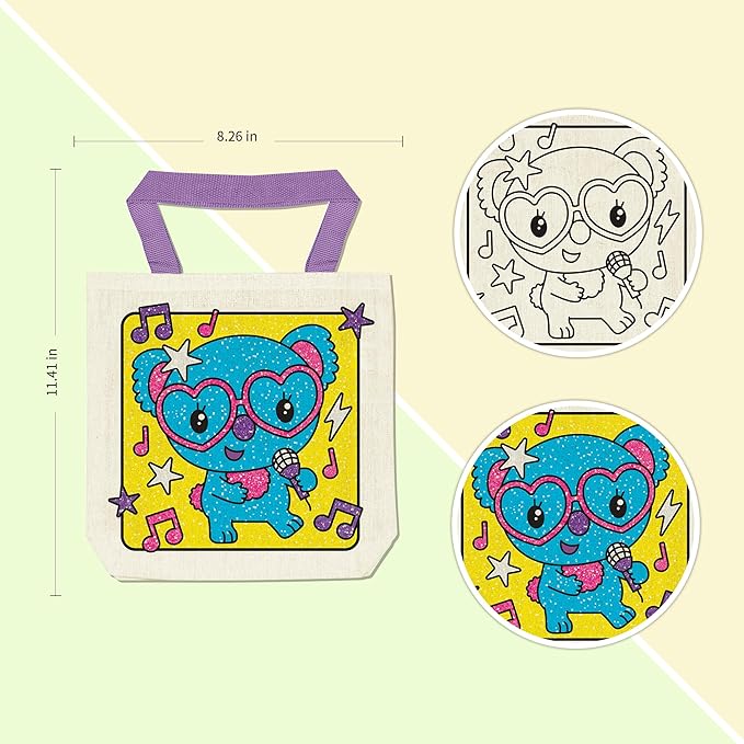 8 Pieces Kids Coloring Goodie Bags, Reusable Canvas Bag, Cute Art Party Favors, Color Your Own Bags for DIY Painting Birthday Carnival Celebration, Party Supplies Gift, Girls