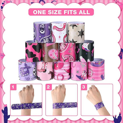 Junkin 48 Pcs Horse Party Favors Kids Western Party Slap Bracelets Disco Pink Cowgirl Cowboy Gifts Wristbands for Western Theme Birthday Party Supplies Stuffers Last Rodeo Bachelorette Prizes