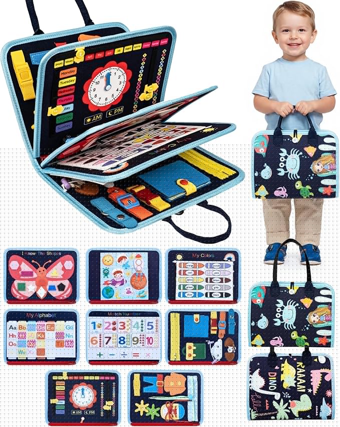 Busy Board for 1 Year Old, Busy Book for Toddlers 1-3, Montessori Toys for 1 Year Old, Educational Sensory Activities, Learning Toy Fine Motor Skills, Travel Toy for Toddler, Boy Birthday Gifts
