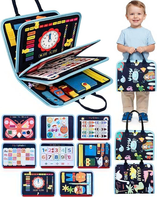 Busy Board for 1 Year Old, Busy Book for Toddlers 1-3, Montessori Toys for 1 Year Old, Educational Sensory Activities, Learning Toy Fine Motor Skills, Travel Toy for Toddler, Boy Birthday Gifts