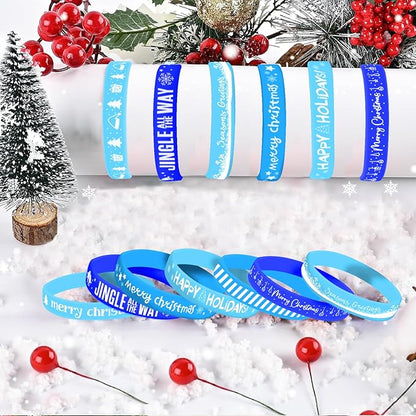 Morcheiong 42 Pieces Christmas Rubber Bracelets 7 Classic Design Silicone Wristbands for Merry Xmas Party Favors (Blue)