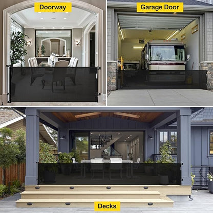 175 Inch Extra Wide Retractable Baby Gates for Large Openings, Extra Long Retractable Dog Gate for Doorways 33" Tall Mesh Pet Gate for Long Openings Extra Large Baby Gate for Indoor Outdoor (Black)