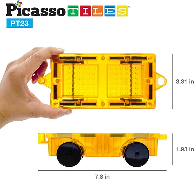 PicassoTiles Magnetic Car Play Set with Action Figures for Kids 3+ - STEM Building Block Vehicle Toy