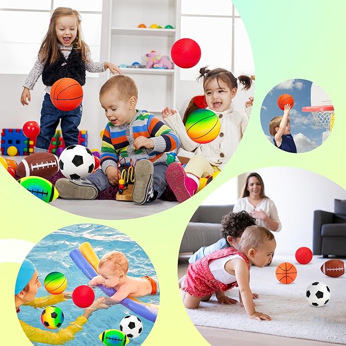 Soft Balls for Toddlers Kids 1-3 3-5, Easy to Grip 5" Small Balls 7 Pack, Mini Football Soccer Basketball Playgroundball - First Birthday Gift Easter Basket Stuffers for Babies Boys Girls