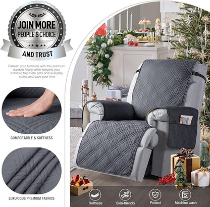 TAOCOCO 100% Waterproof Recliner Chair Cover, Non Slip Oversized Recliner Covers for Recliner Chair with Pocket, Reclining Chair Cover Furniture Protector for Kids, Pets(Oversized Recliner, Dark Grey)