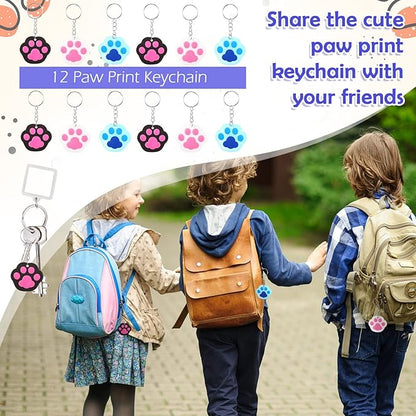 85 Pieces Dog Paw Party Favors Set Dog Paw Print Party Supplies with Paw Print Silicone Bracelet Stamper Sticker Keychain Pendant Chain Organza Bag and Thank You Tag for Girl Kid Boy Party Birthday