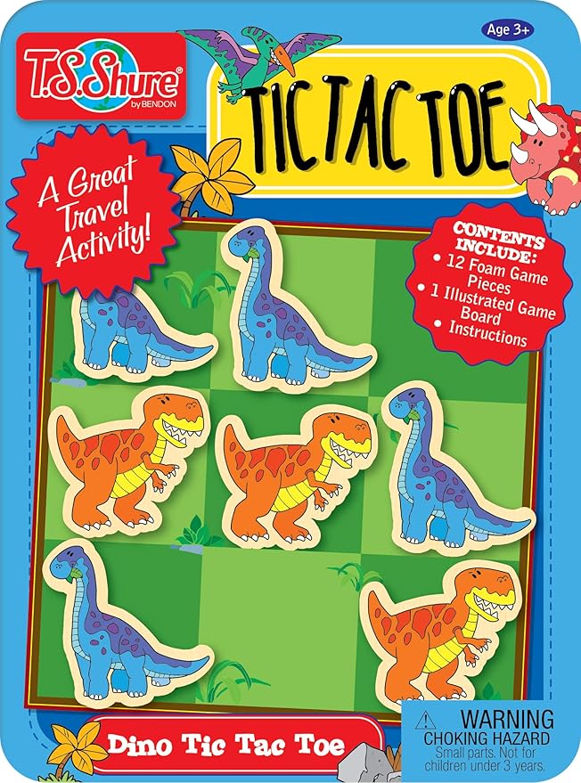 Bendon TS Shure Dinosaur Tic-Tac-Toe Games Mini Magnetic Activity Tin with Illustrated Foam Magnets 50515