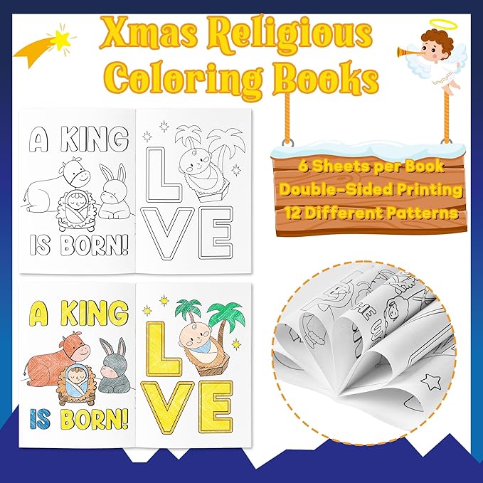 24Pcs Nativity Christmas Coloring Books - Christian Theme DIY Color-in Pages Booklet Bulk Drawing Bible Savior Religious Activity Supplies for School Classroom Rewards Holiday Gift for Kids