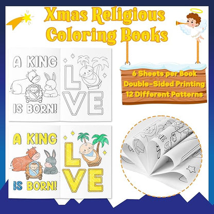 24Pcs Nativity Christmas Coloring Books - Christian Theme DIY Color-in Pages Booklet Bulk Drawing Bible Savior Religious Activity Supplies for School Classroom Rewards Holiday Gift for Kids