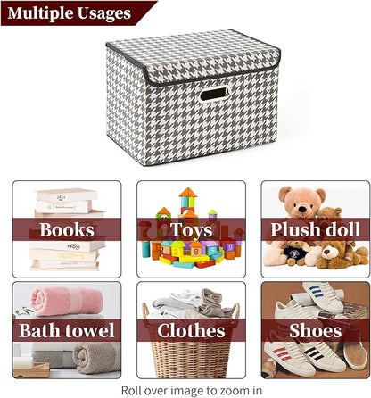 STOREONE Fabric Storage Cube Bins Foldable Organizer Container Collapsible Basket with Lids and Metal Handles, for Home, Bedroom, Closet 6 Pcs (Houndstooth)