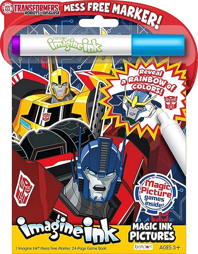 Transformers Imagine Ink Coloring Book Super Set with Over 200 Transformers Stickers (Includes Mess-Free Marker)
