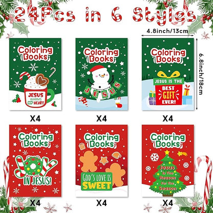 24Pcs Christmas Religious Coloring Books - Christian DIY Color-in Pages Booklet Bulk Drawing Xmas Theme Activity Party Supplies for School Classroom Rewards Holiday Artwork Gift for Kids