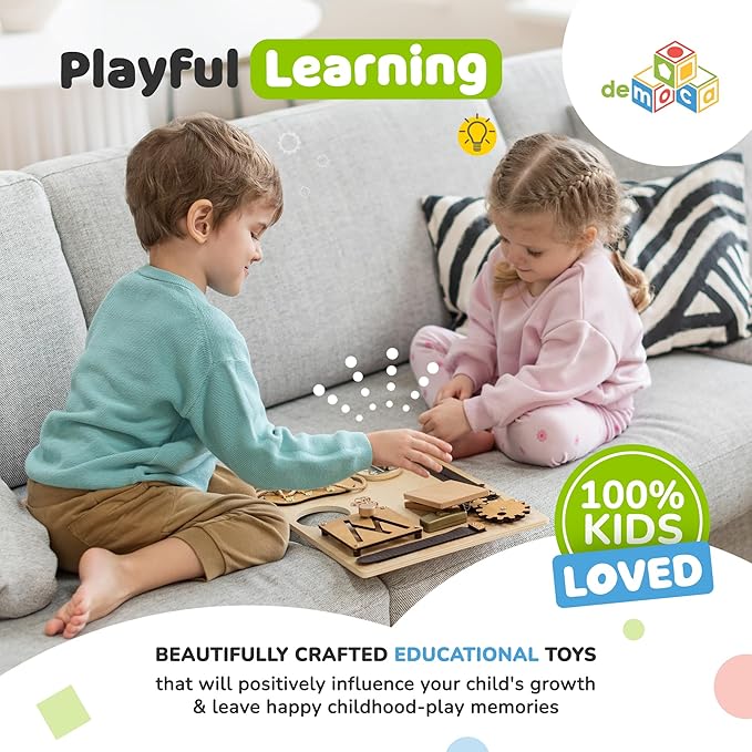 Busy Board Montessori Toys for Toddlers, Sensory Wooden Toy with 10 Preschool Learning Activities for Fine Motor Skills, Educational Plane and Car Travel Toy for Toddlers Boys and Girls