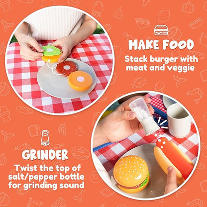 JOYIN 34 PCS Kitchen Toy Set, BBQ Play Grill, Cooking Toy Set, Little Chef Play, Kids Grill Playset Interactive BBQ for Kids with Light & Sound, Birthday Gift for Boys Girls