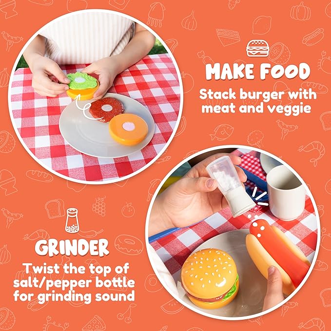 JOYIN Kitchen Toy Set, BBQ Play Grill, Cooking Toy Set, Little Chef Play, Kids Grill Playset Interactive BBQ for Kids with Light & Sound, Birthday Gift for 2 3 4 Year Old Boys Girls Outdoor Toys