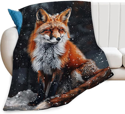 Red Fox Throw Blanket Cute Orange Fox Plush Fleece Soft Cozy Gifts Blanket for Kids Girls Boys Adults Couch Bed Chair Office Dorm Decor 40''X50''