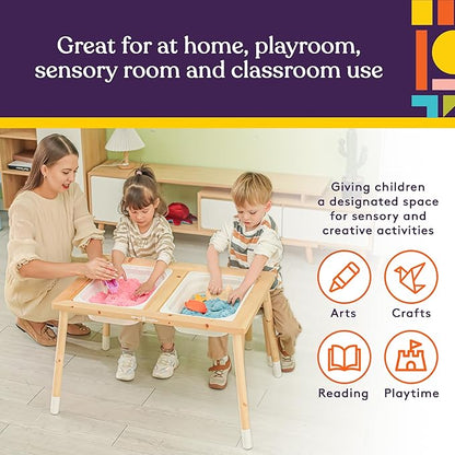 Special Supplies Kid’s Sensory Table Set with Deep Water and Sand Bins, Writable Lids, Chalk and Dry Erase Markers for Active, Hands-On Learning, Fun Play, Arts and Crafts - Pine Wood