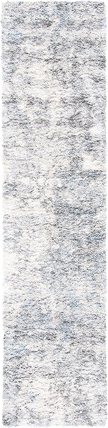 SAFAVIEH Berber Shag Collection Runner Rug - 2' x 6', Ivory & Grey, Modern Abstract Design, Non-Shedding & Easy Care, 1.2-inch Thick Ideal for High Traffic Areas in Living Room, Bedroom (BER274A)