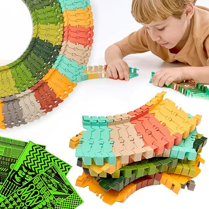 Extra 72 Track Pieces & 3 Glow Sticker Sheets Pack – Expand Your Racetrack Fun! Build Bigger, Race Faster, and Shine Brighter!