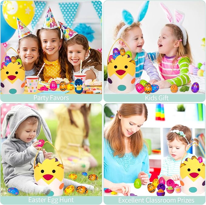 30 Pack Easter Eggs Colorful Animal Dinosaur Unicorn Mochi Squishies Toys & Cute Chick Easter Basket for Toddler Kids Easter Theme Party Favor Easter Eggs Hunt Ester Basket Stuffers Boys Girls Gifts