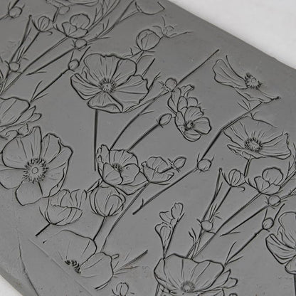 Meadow Bloom Clay Texture Roller (4") - Seamless Meadow Set #01 - Embossing Pattern Roller for Polymer & Ceramic Clay, Pottery & Crafts