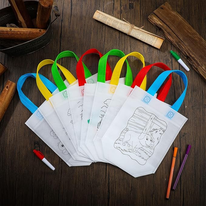 Kacctyen 45 Pcs Color Your Own Goodie Bags Reusable Farm Animals Art Party Favor Paint Bags for Farmhouse Theme Barnyard Birthday Graffiti Goodie Bags, 9 Styles
