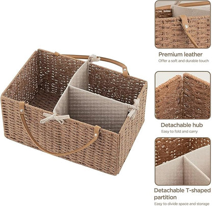 HBlife Baby Diaper Caddy Organizer, Paper Rope Storage Baskets Nursery Bin with Removable Divider, Portable Car Organizer for Diapers, Baby Shower Gifts, Newborn Essentials Must Haves