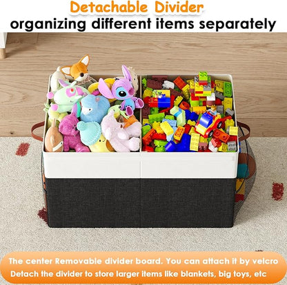 Large Toy Storage Box with Lid Upgraded Toy Storage Chest Organizer with Divider Foldable Toy Bin for Kids Boys Girls Playroom Nursery Bedroom (25"x13"x16")
