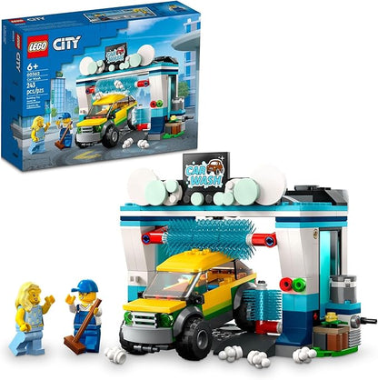 LEGO City Car Wash 60362 Building Toy Set, Fun Gift Idea for Kids Ages 6+, Features Spinnable Washer Brushes and Includes an Automobile and 2 Minifigures