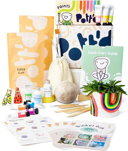 Pott'd Air Dry Clay for Adults. Beginners Home Pottery Kit for Adults. DIY Crafts Includes: Air-Dry Clay, Tools, Paints, Brushes, Sealant, Guides