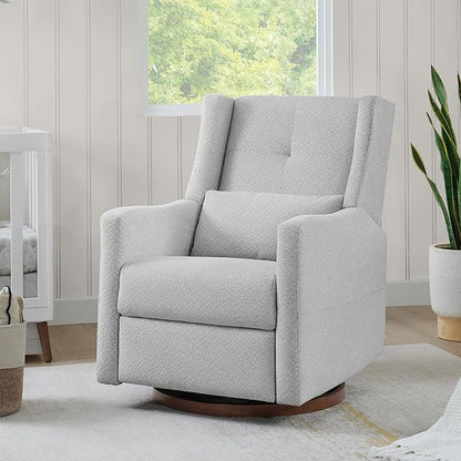 Upholstered Recliner Swivel Glider Nursery Chair Reclining Performance Fabric Rocker with Wood Base,Boucle,Grey