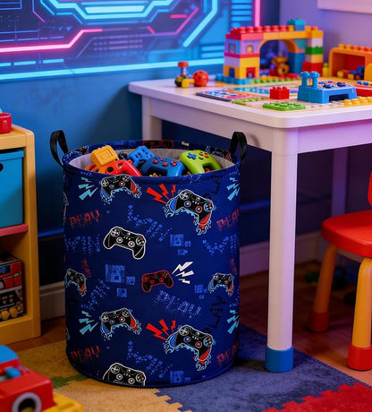 Game Laundry Basket Baby Hamper Dirty Clothes hamper Baby Nursery Hamper Gift Baskets Toy Storage Bin Boy Room Decor(Blue Games)