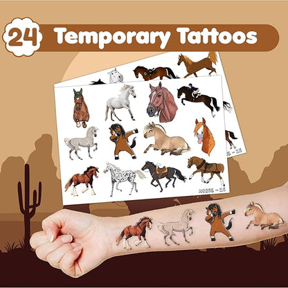 48PCS Horse Party Favors - 24 Tattoos & 24 Slap Bracelets, Perfect for Horse-Themed Birthdays, School Prizes, and Christmas Rewards for Kids