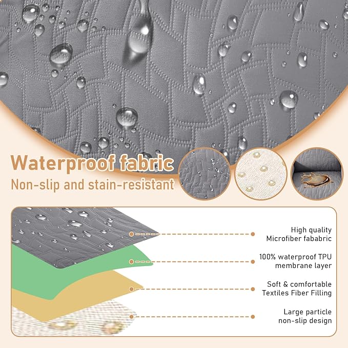 100% Waterproof Recliner Chair Covers for Reclining Chair, Small Recliner Covers That Stay in Place, Non-Slip Recliner Armchair Cover with Pockets for Kids, Pets, Dogs, Cat, Washable,Light gra