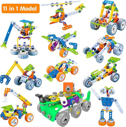 MOONTOY 11 in 1 STEM Toys for 4 5 6 7 8+ Year Old Boy Girl Valentine Birthday Gift Building Toys for Kids Ages 4-8 5-7 6-8 4-6 Erector Set Educational Blocks Construction Stem Activities Creative Game